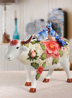 手绘陶瓷生肖牛摆设牛年牛气冲天装饰摆件多宝阁电视柜酒柜工艺品
