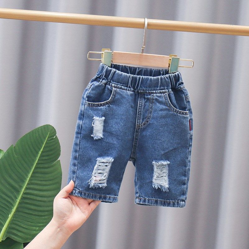 男童牛仔短裤夏季薄款夏款童装短裤宝宝洋气小童破洞中裤五分裤潮