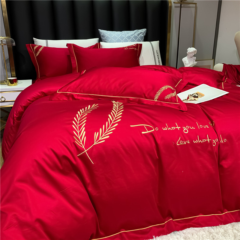 婚庆60支长绒棉四l件套简u约全棉100纯棉被套床单床笠结婚床上用,床上用品,婚庆床品套件,淘宝优惠券,粉丝福利购,淘宝优惠卷