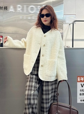 ariosee艾诺丝槿官方旗舰店正品2025冬装新款羊羔毛外套AR104118
