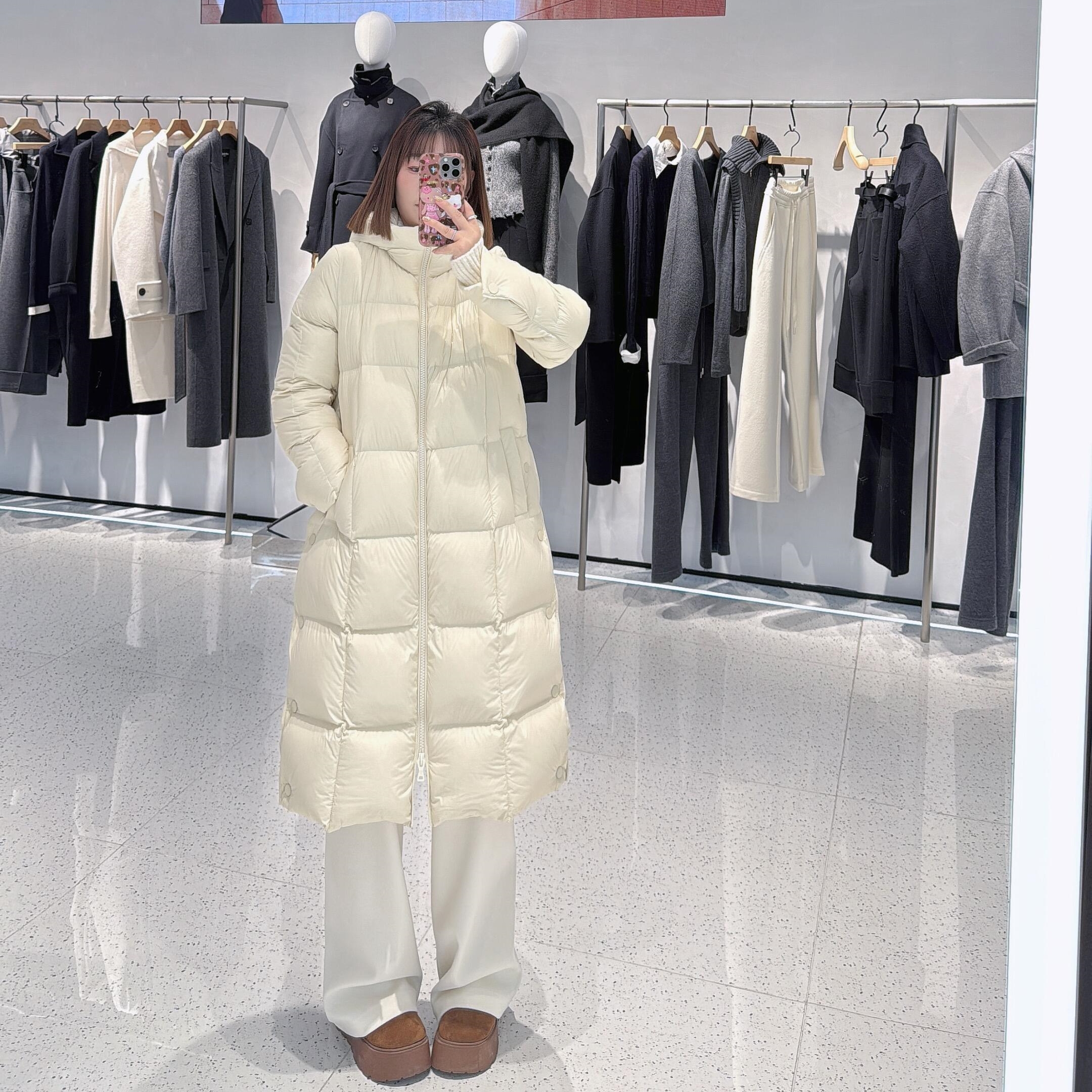 中长款连帽羽绒服外套