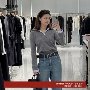 女AR804136 拼接针织衫 ariosee艾诺丝槿官方旗舰店2025秋冬装 新款