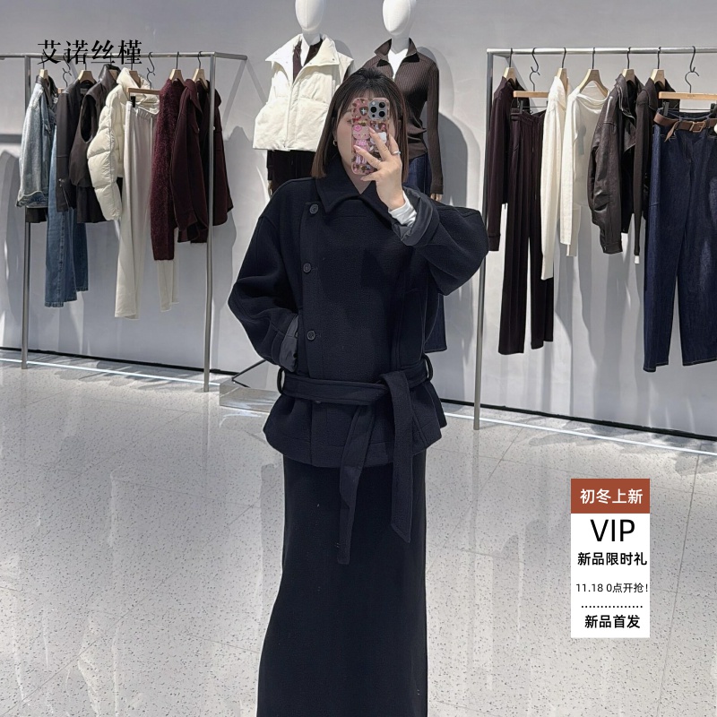 单排扣羊毛大衣宽松毛呢外套