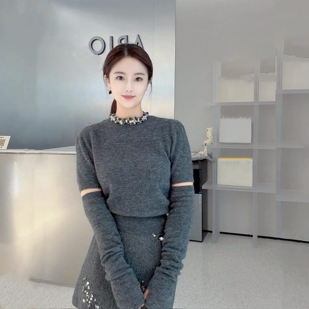 显瘦钉珠针织衫外套毛衣女