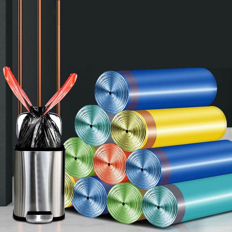 爆款【全新款垃圾袋】家用平口手提抽绳加厚彩色分类一次性大号塑