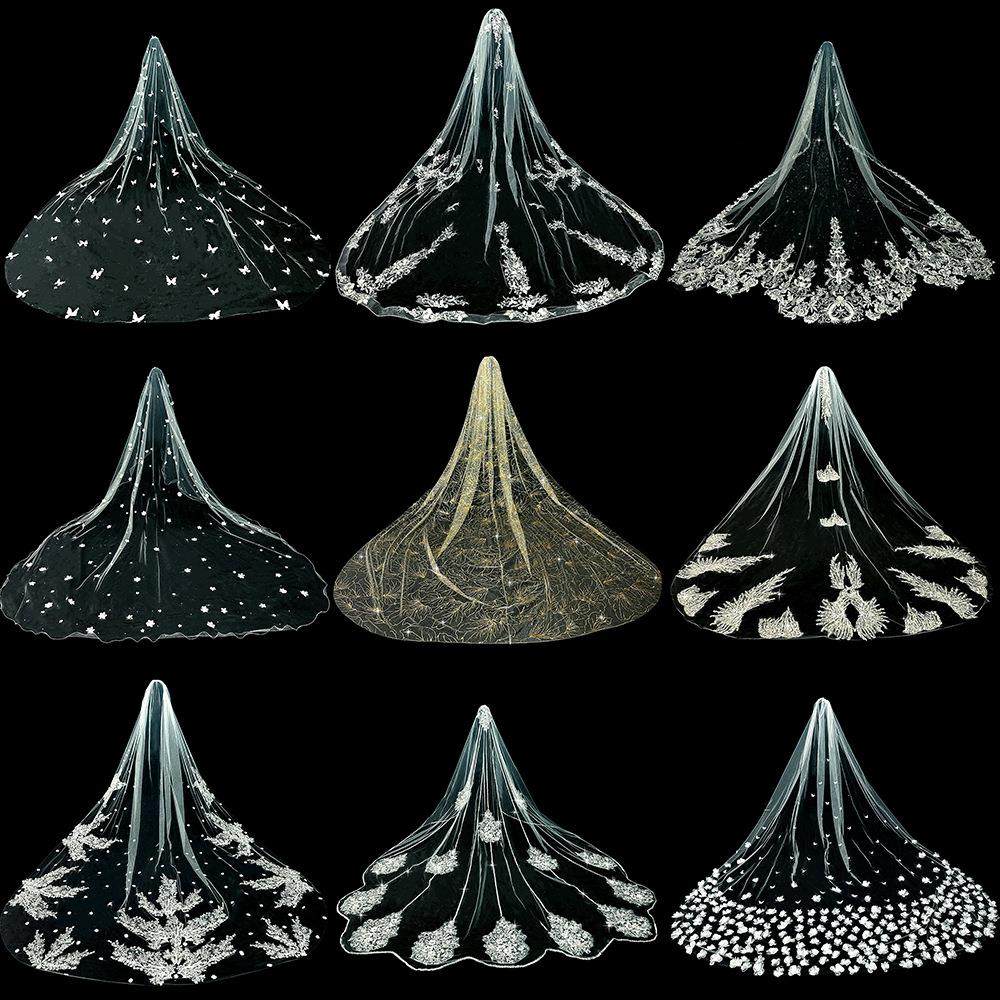 爆款新娘结婚主婚纱头纱超仙森系长款拖尾高级感蕾丝头纱2025春季