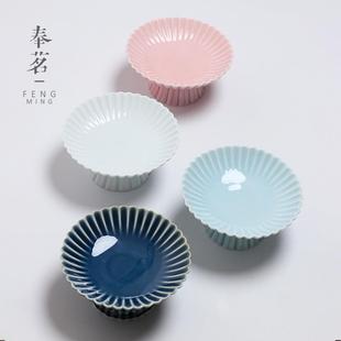 爆款高脚果盘色釉茶食盘点心盘陶瓷条纹小吃碟高脚茶点盘