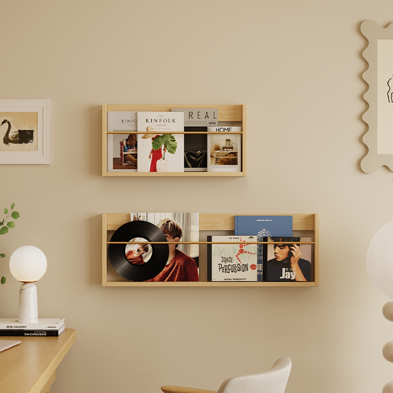 实木墙上置物架壁挂杂志架