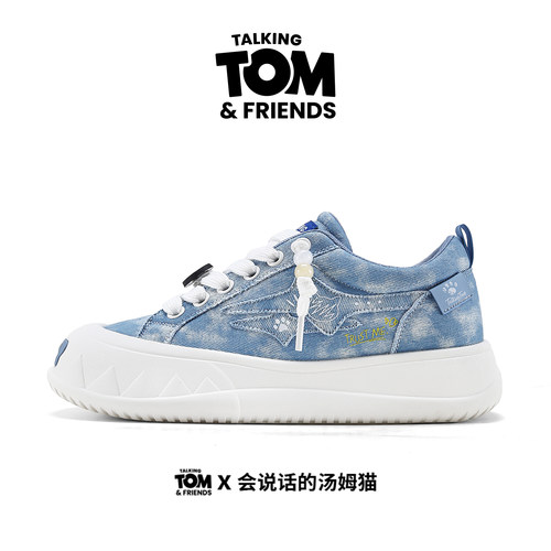 汤姆猫牛仔蓝厚底大头板鞋