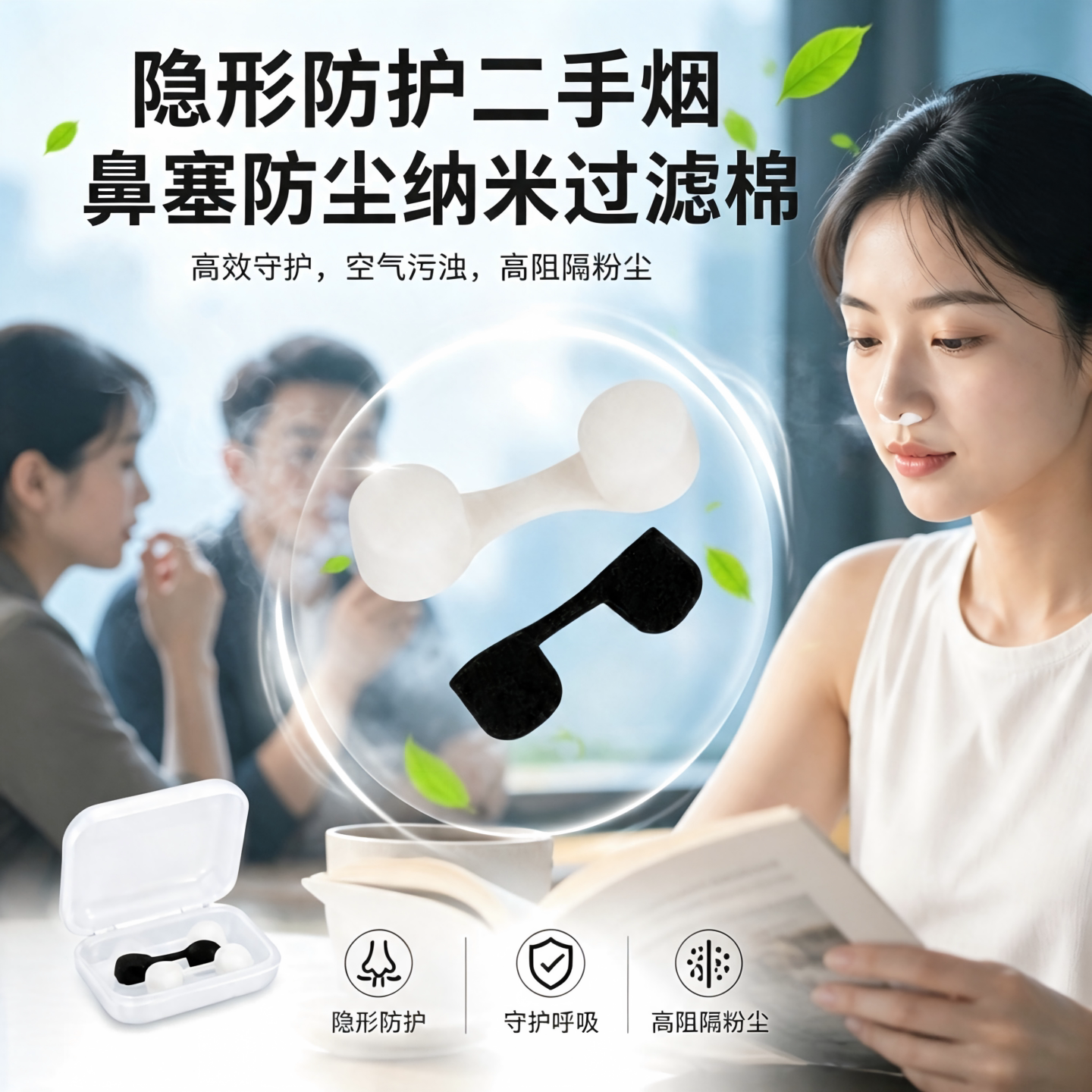 隐形防护二手烟鼻塞防尘易呼吸防过敏鼻罩防花粉柳絮纳米棉过滤器