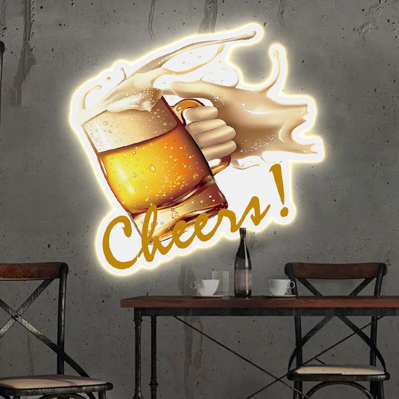 工业风酒吧墙面发光挂画酒馆烧烤店氛围灯画啤酒造型广告牌装饰画