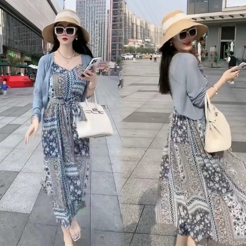 2024新款时尚i套装女夏防晒冰丝外披碎花吊带连衣裙洋气显瘦两件,女装/女士精品,时尚套装,淘宝优惠券,粉丝福利购,淘宝优惠卷