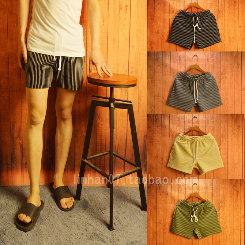 夏季棉质休闲条纹短裤男三分裤修身韩版潮流百搭3分运动短裤跑步