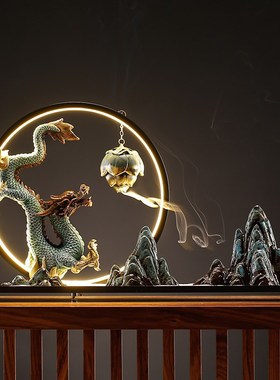 新中式灯圈龙g摆件创意沙盘假山造景千里江山办公室客厅招财装饰