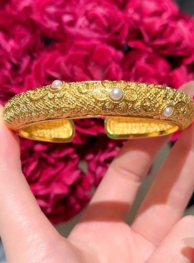 团花锦绣手镯珍珠女款宫廷风气质花朵手环送女朋友生日礼物繁花