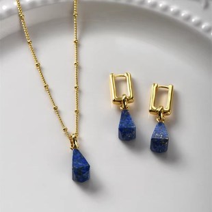 天然青金石吊坠项链女轻奢小众设计复古高级感松石锁骨链耳环套装