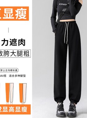 灰色运动裤女春秋2l024新款宽松束脚休闲L裤子高腰显瘦百搭灯笼卫