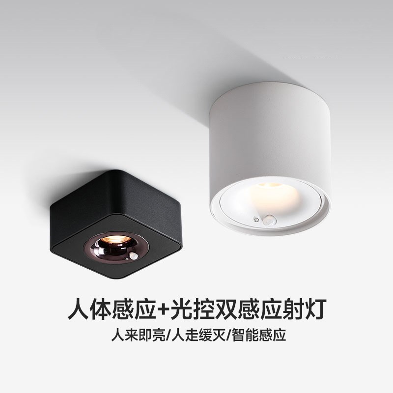 红外人体感d应明装射灯入户灯玄关过道走廊楼道楼梯车库灯感应筒