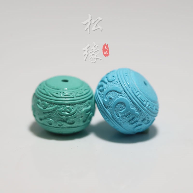 优化绿松石文玩配饰六字箴言雕刻件手串顶珠单圈配饰挂件项链吊坠