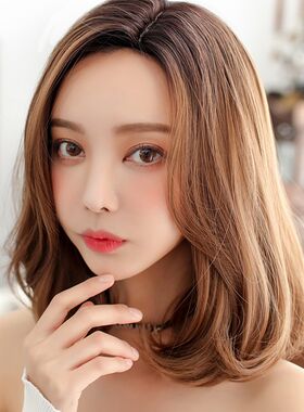 假发女短发自然蓬松修脸锁骨发逼真卷发中长假发套齐肩中分梨花头
