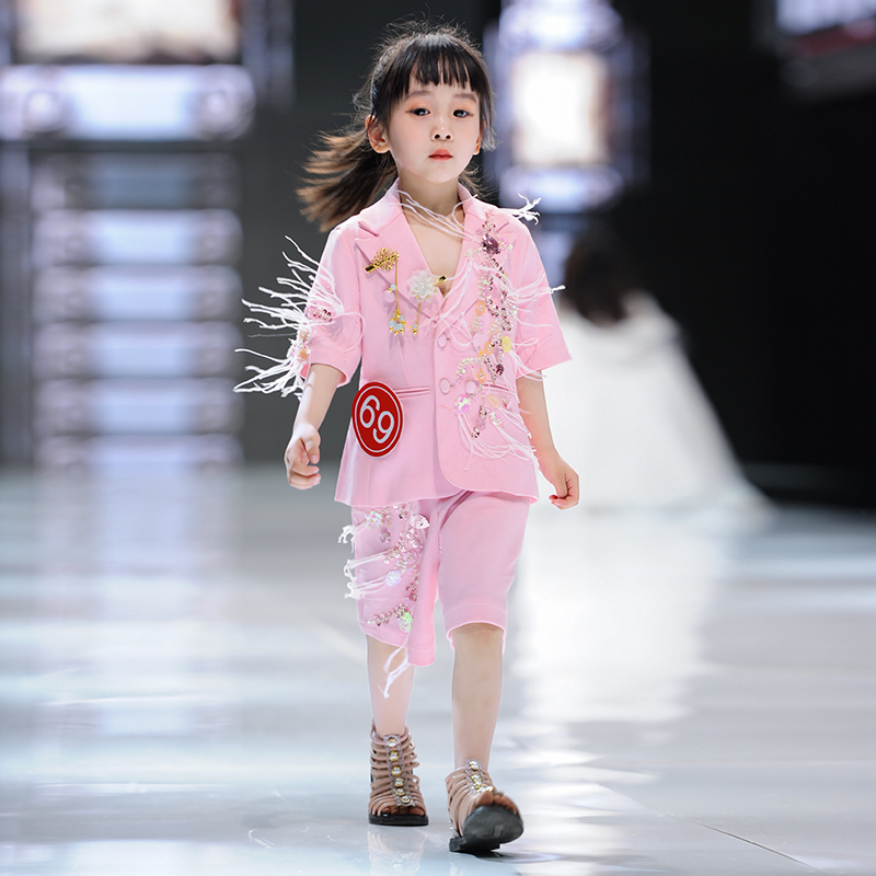 女童西装套装夏季儿童走秀礼服t台潮小西服主持人高端钢琴演出服
