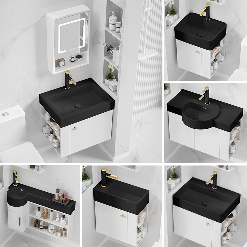 小户型挂墙式实木浴室柜洗漱盆黑色洗面盆迷你壁挂式洗手池洗脸盆