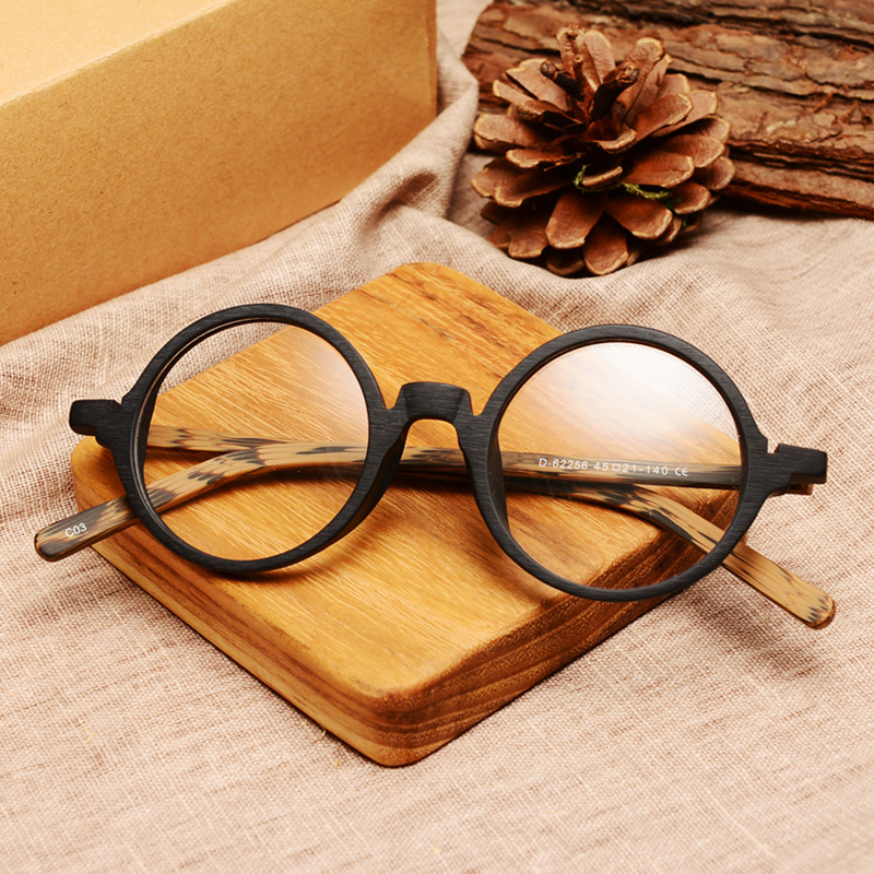 复古木质圆框文艺眼镜架男潮女近视圆形I韩版防蓝光小脸板材眼镜