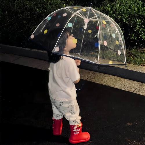 透明波点新款儿童创意雨伞