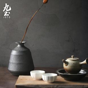 粗陶花瓶手工陶瓷禅意花器餐桌摆件家居复古花插客厅軟裝饰品 日式