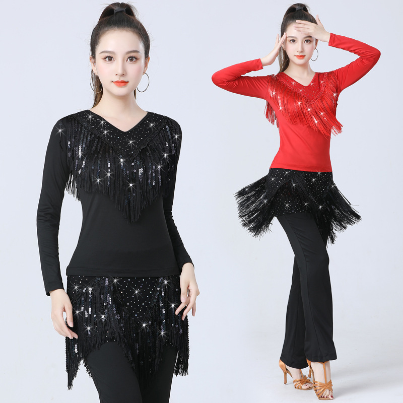 日本无印MUJIE秋冬新款广场舞服装拉丁国标舞摩登舞服吉特巴亮片