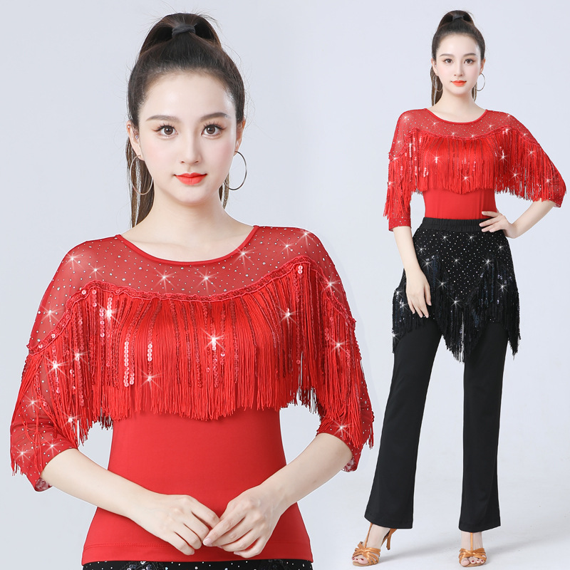 日本无印MUJIE秋季新款拉丁舞上衣女广场跳舞衣国标舞摩登舞服吉