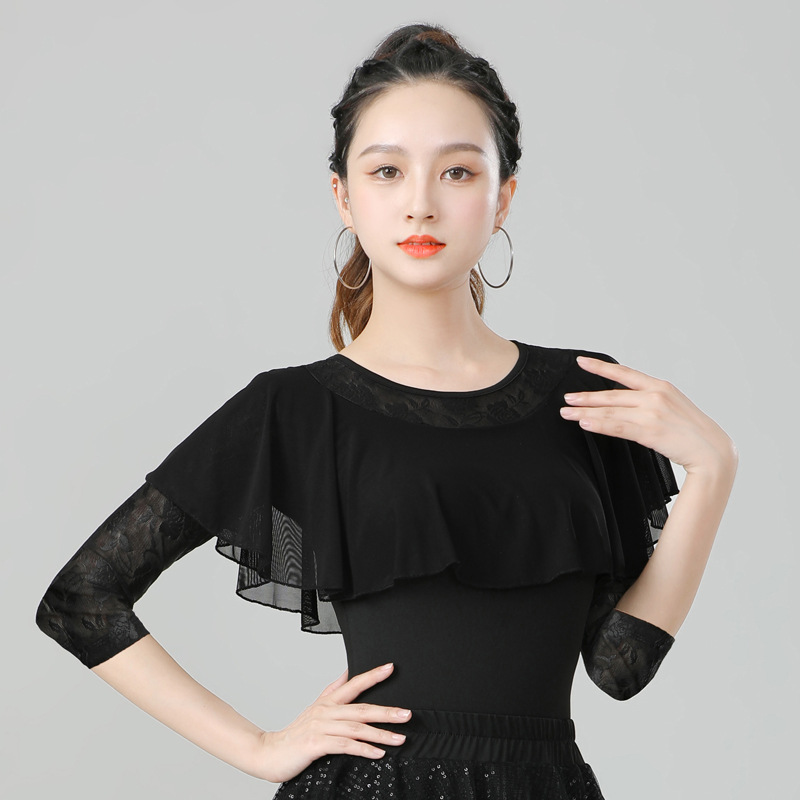 日本无印MUJIE拉丁舞上衣女成人国标舞摩登舞七分袖广场舞蹈跳舞