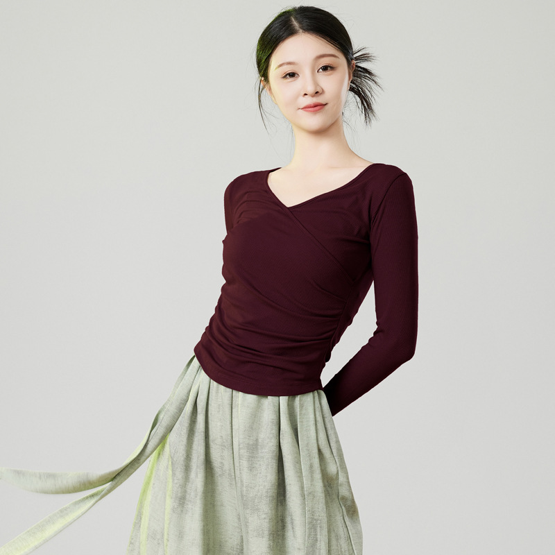 日本无印MUJIE新款现代舞上衣时尚基训服古典舞服装女修身中国舞