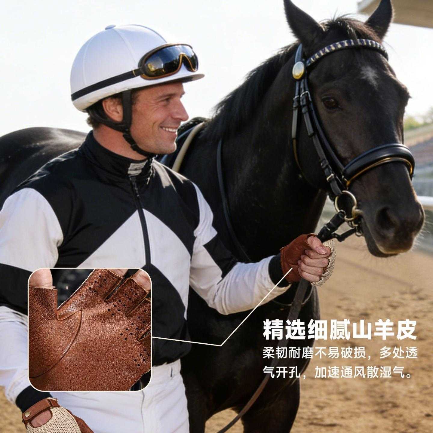 马术手套男女夏季薄款羊皮防滑