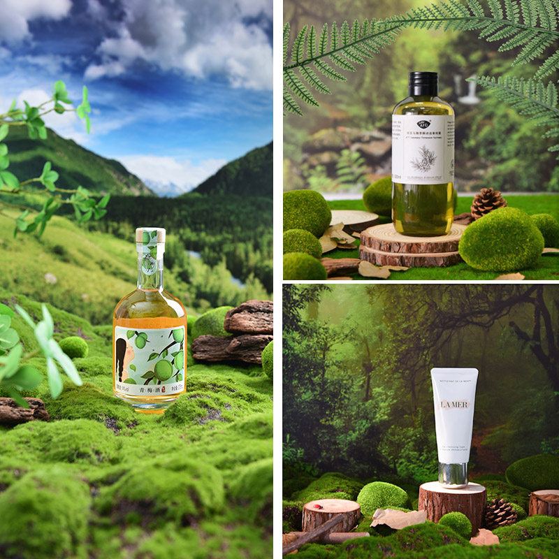 森林场景拍照装饰道具套装苔藓皮原木片树皮摄影小摆件拍摄背景布