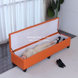 2026服装店升级锁储物凳科技布娃娃箱子带锁长条沙发凳换鞋床尾收