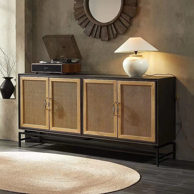 北欧实木藤编做旧餐边柜酒柜现代轻奢储物柜鞋柜靠墙装饰柜收纳柜,电子元器件市场,电线扎带/束线带,淘宝优惠券,粉丝福利购,淘宝优惠卷