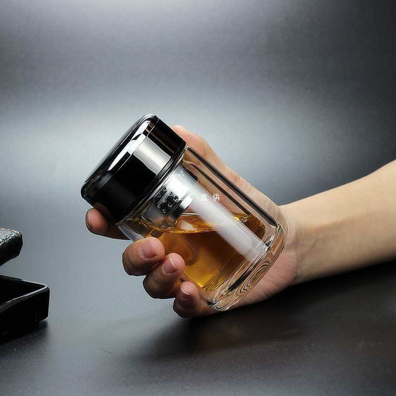 批发钛合金盖双层玻璃杯泡茶水杯迷你杯子养身便携掌中杯女士小巧