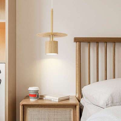 新中式木纹色高级感简约2025新款主卧房间卧室床头吊线垂线小吊灯