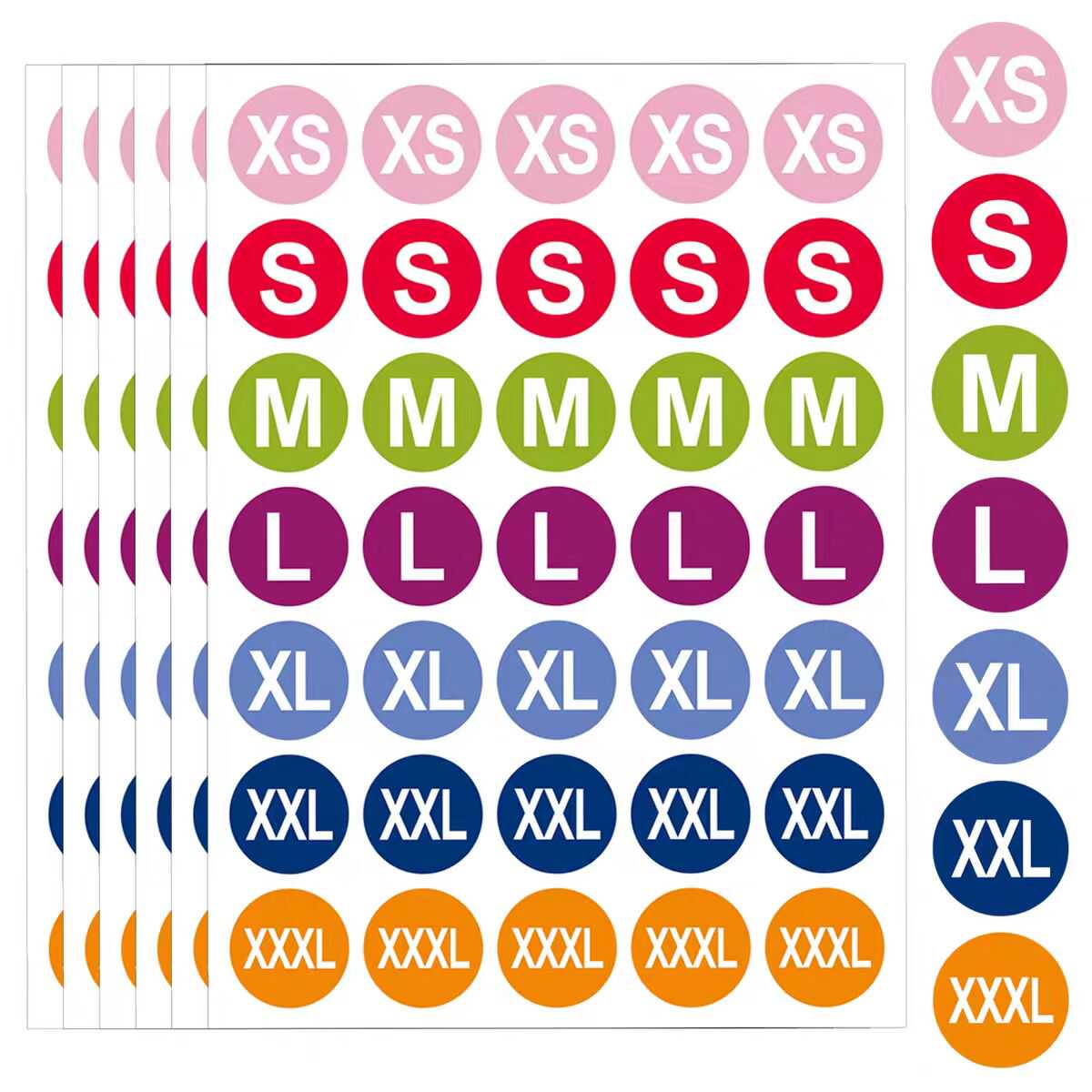 10张/包彩色尺寸尺码XSMLXLXXL衣服服装帽子包装贴纸不干胶标签贴