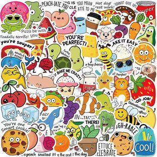 200贴覆膜防水水果动物英文谐音鼓励贴纸卡通趣味儿童奖励贴手帐.