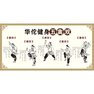 中医养生理疗晨锻炼华佗五禽戏少林气功八段锦挂图套路海报墙贴画
