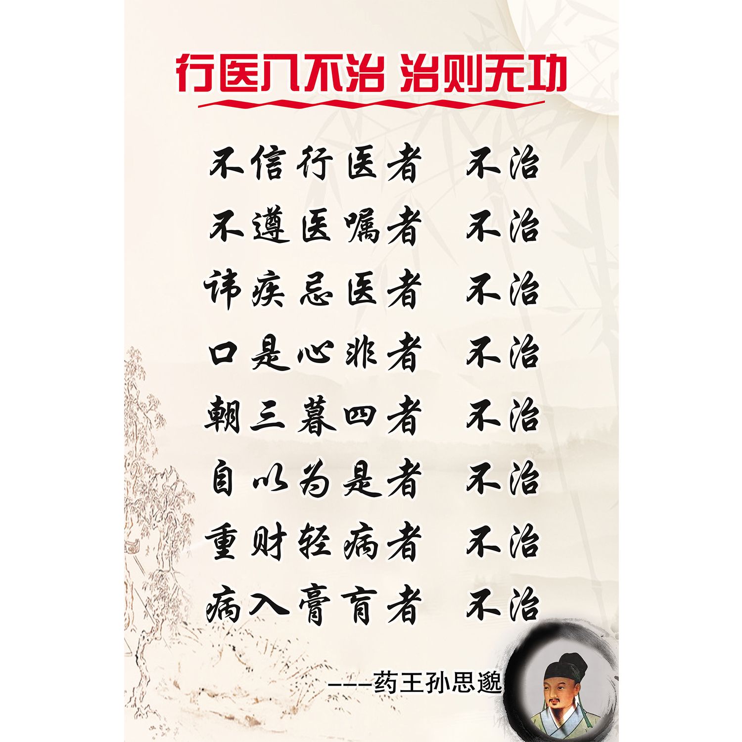 行医八不治治则无功海报展板名医简介孙思邈广积仁德大医精诚kt板