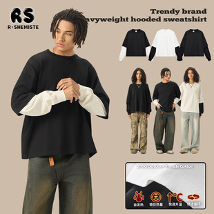 拼接长袖 t恤280G纯棉短宽boxy美式 t恤 两件撞色长袖 2025年春秋季