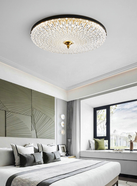 全铜卧室吸顶灯现代简约大气led圆形超薄黑色房间灯阳台书房灯具