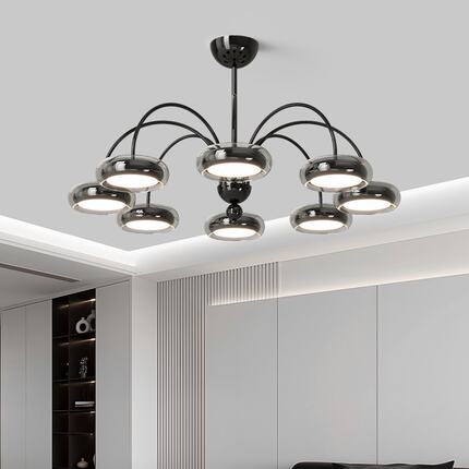 意式吊灯LED黑色新款轻奢大气极简主灯简约现代高级客厅卧室灯具