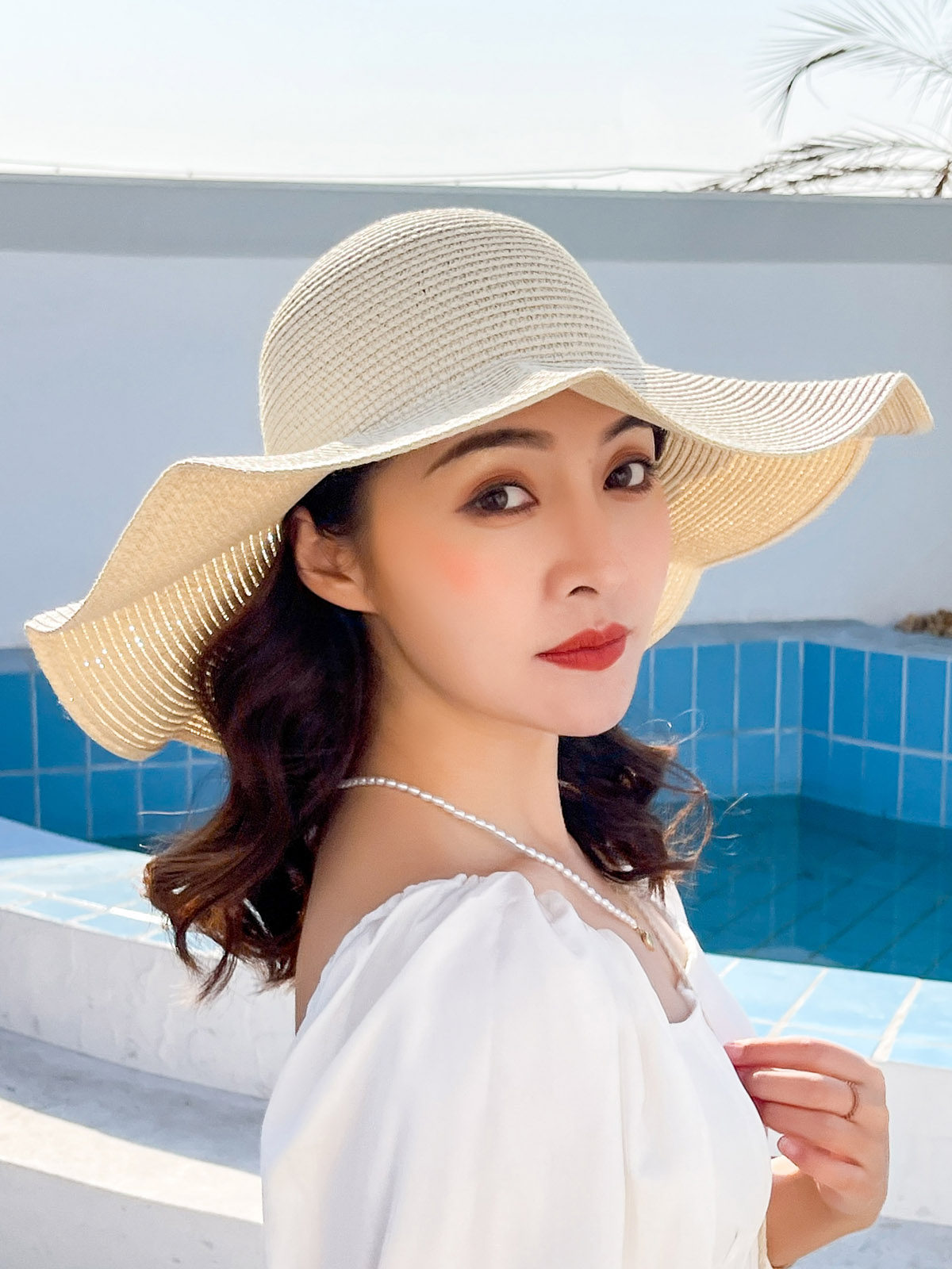 Jeepspirit女帽夏季时尚户外沙滩防晒帽蝴蝶结优雅遮阳帽渔夫帽