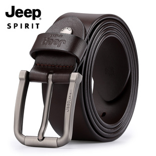 带 休闲针扣腰带头层纯牛皮青年单层皮裤 正品 JEEP皮带真皮男士