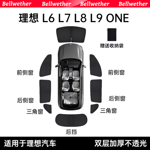 适用理想L6L7L8L9one遮阳帘车窗防晒隔热隐私帘二排侧窗遮阳挡板