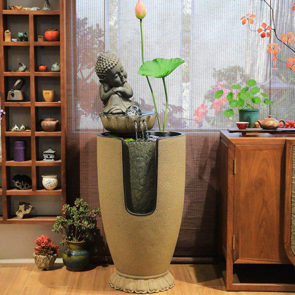 堂循环室内装饰旁韵流水摆件新中式景观鱼缸水景落地汉客厅电视柜